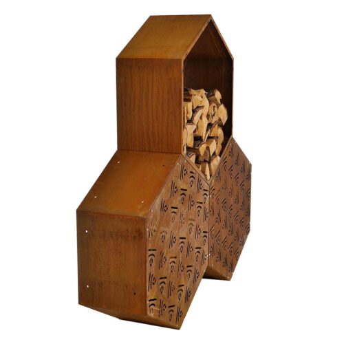 Honeycomb design firewood storage from side
