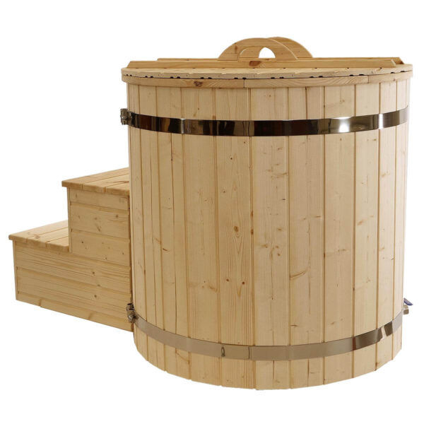 stainless steel cold tub of spruce with spruce cover and water drain tenspa