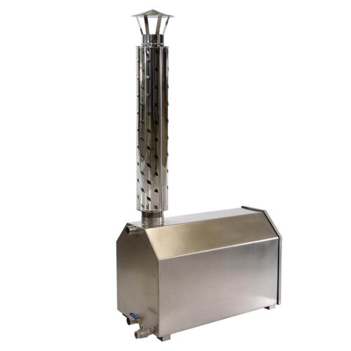 External wood fired stainless steel heater from side