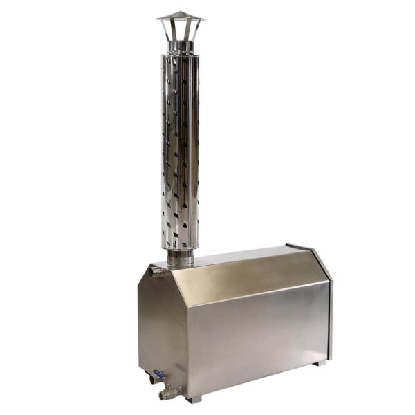 External wood fired stainless steel heater from side