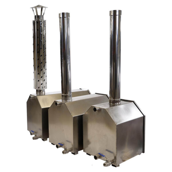 External wood fired stainless steel heaters from back