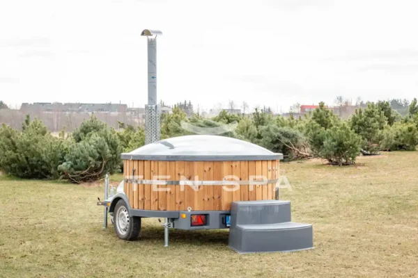 Mobile hot tub on trailer