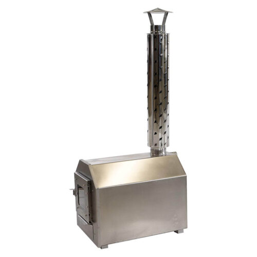 Wood burning stainless steel stove from side
