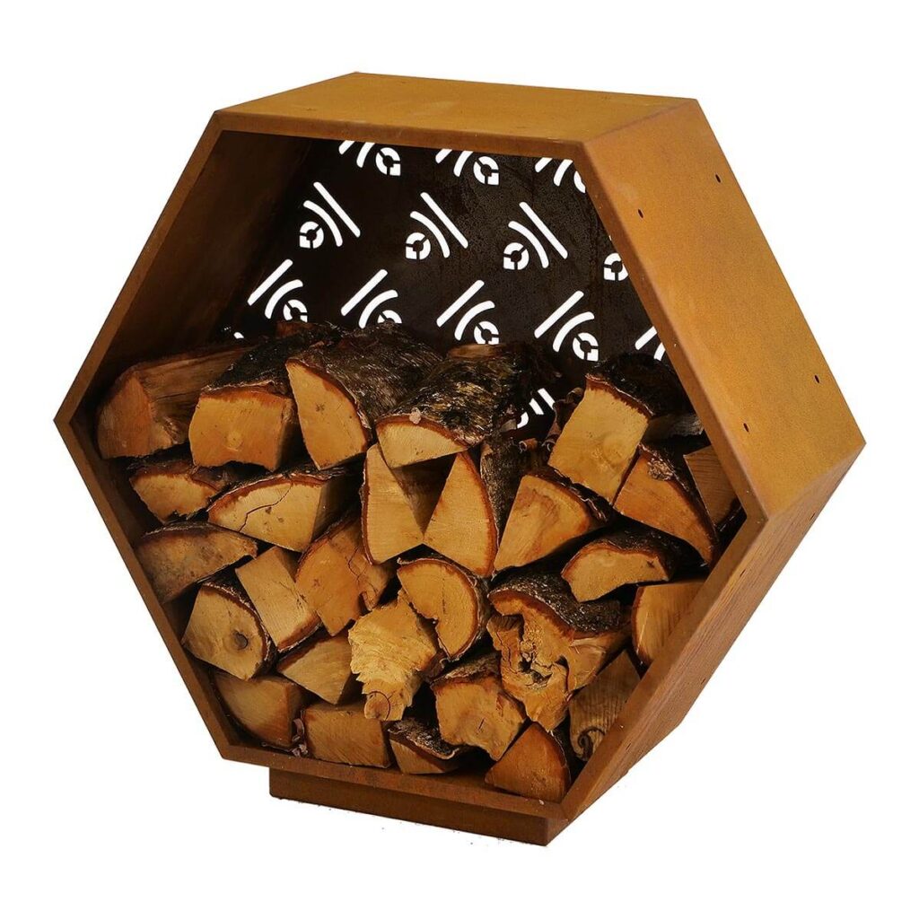 Hexagon wooden firewood storage