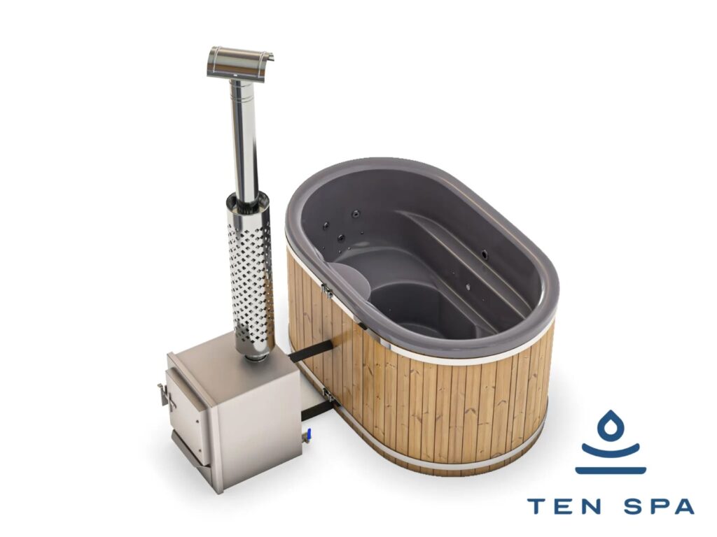 Ofuro two persons hot tub with external wood burning heater